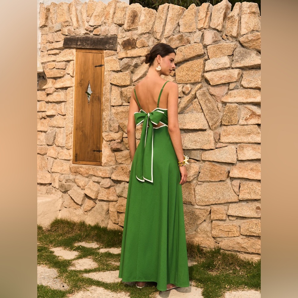Commense Emerald Green Backless Midi Dress with White-Trim Bow - Picture 7 of 9